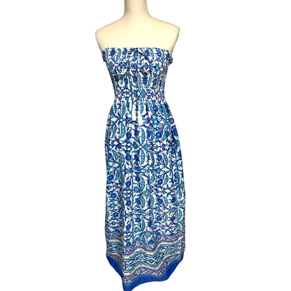 Gypsie Blu‎ Live to Be Free Smocked Floral Strapless Maxi Dress Women's Small